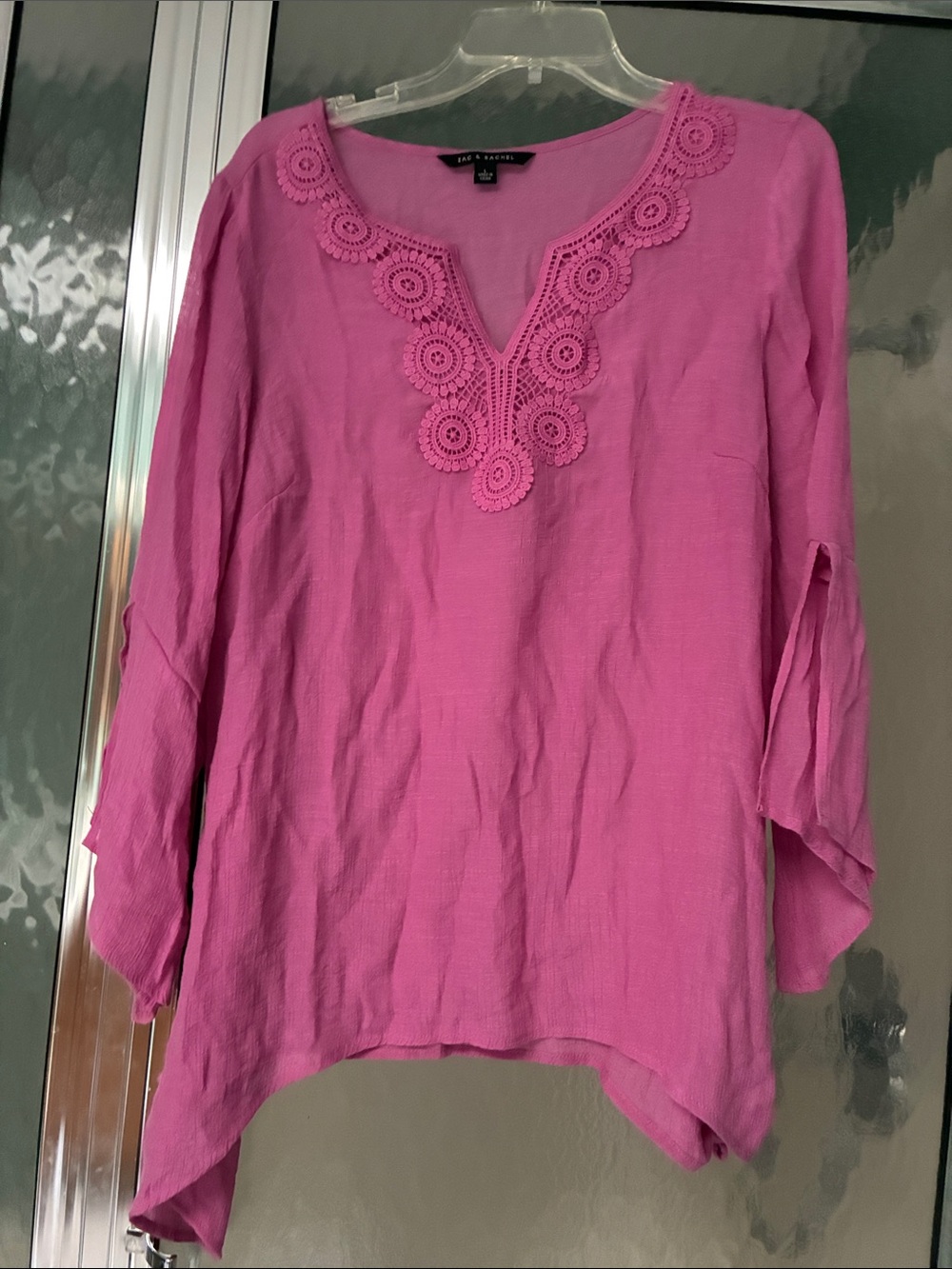 Ava & Viv Pink Crochet-Trim V-Neck Tunic